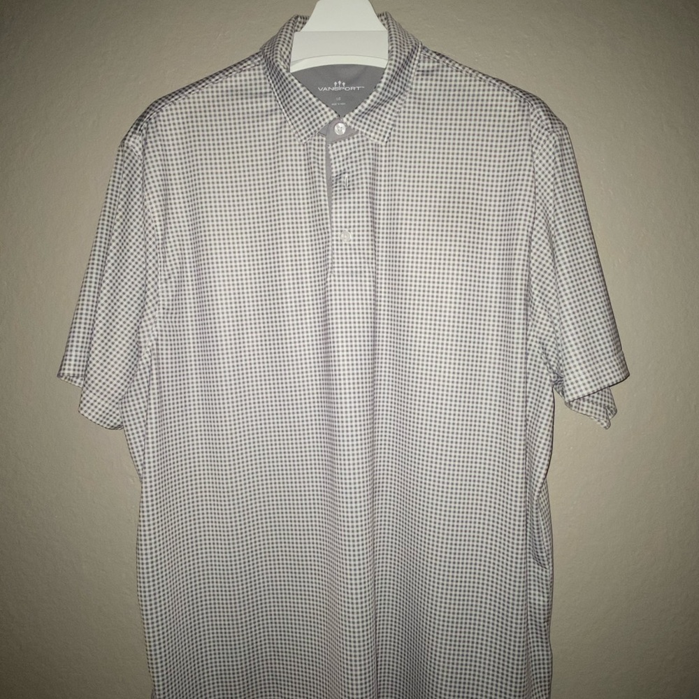 Vansport Golf polo, Lt grey/white, red logo